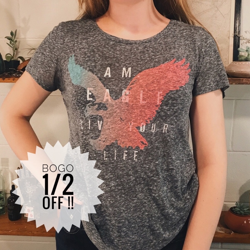 DONATING SOON gray and pink american eagle tee